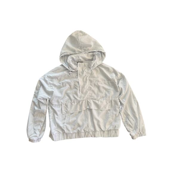 Forever 21 White Cropped Windbreaker Pullover Hooded Jacket Women’s Small - Picture 2 of 10